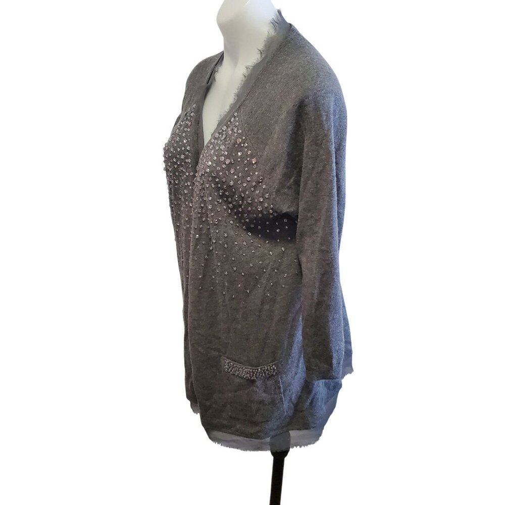 Halogen Xl Gray Jem Beaded Open-Front Cardigan Sw… - image 6